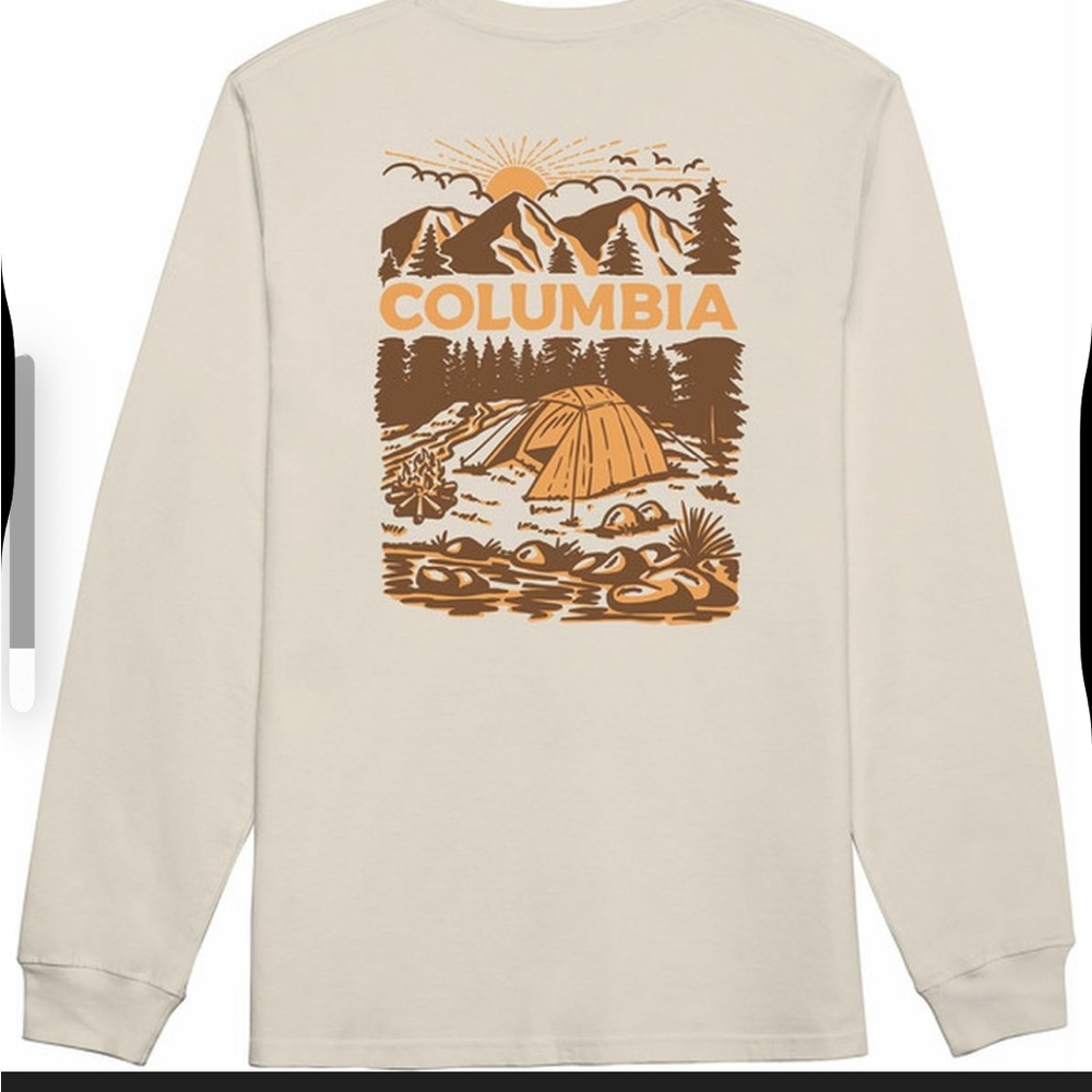 Columbia Long-Sleeve Crew Shirt in Cream with Orange Logo